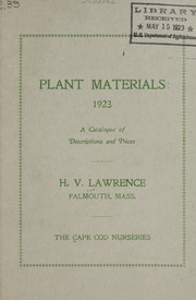 Cover of: Plant materials 1923: a catalogue of descriptions and prices