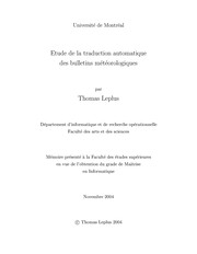 Cover of: Etude de la traduction automatique des bulletins météorologiques by 