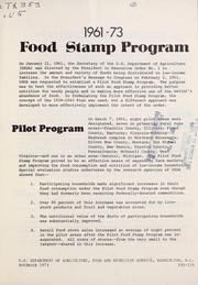 Cover of: Food stamp program: pilot program : 1961-73