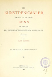 Cover of: Die Kunstdenkmäler der Stadt und des Kreises Bonn: im Auftrage des Provinzialverbandes der Rheinprovinz