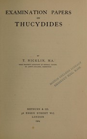 Cover of: Examination papers on Thucydides by T. Nicklin
