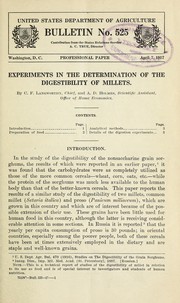 Cover of: Experiments in the determination of the digestibility of millets
