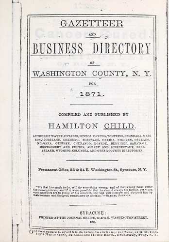 Gazetteer and business directory of Washington County, N.Y. for 1871 by Hamilton Child