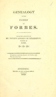 Genealogy of the family of Forbes by Matthew Lumsden
