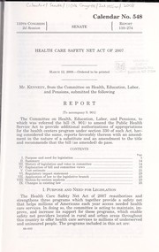 Health Care Safety Net Act of 2007 by United States. Congress. Senate. Committee on Health, Education, Labor, and Pensions.