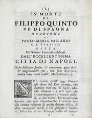 Cover of: In morte di Filippo quinto, re di Spagna: orazione