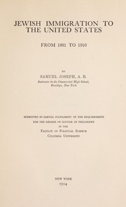 Cover of: Jewish immigration to the United States from 1881 to 1910
