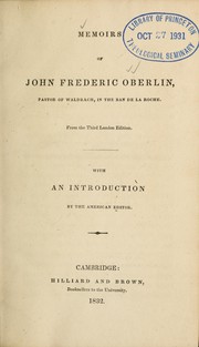 Cover of: Memoirs of John Frederic Oberlin, pastor of Waldbach, in the Ban de la Roche ...