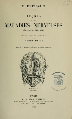 Leȯns sur les maladies nerveuses by Edouard Brissaud