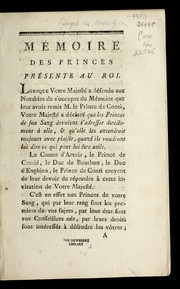 Cover of: Me moire des princes pre sente  au roi by [Montyon, Antoine Jean Baptiste robert Auget baron de]