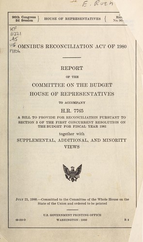 Omnibus Reconciliation Act of 1980 by United States. Congress. House. Committee on the Budget