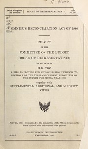Cover of: Omnibus Reconciliation Act of 1980 by United States. Congress. House. Committee on the Budget