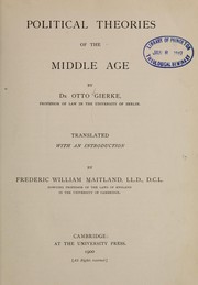 Cover of: Political theories of the Middle Age. by Otto Friedrich von Gierke