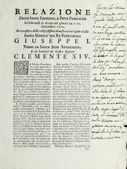 Relazione delle sacre funzioni e feste pubbliche celebratesi in Roma nei giorni 24. e 25. settembre 1770 by Stamperia del Chracas
