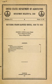 Cover of: Returns from banded birds, 1920 to 1923