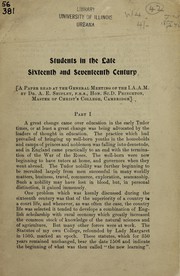 Cover of: Students in the late sixteenth and seventeenth century [sic]