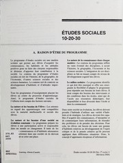 Cover of: Études sociales 10-20-30: [programme d'études]