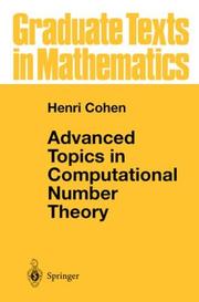 Cover of: Advanced topics in computational number theory by Cohen, Henri.