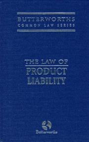 Cover of: Product Liability (Butterworths Common Law Series)