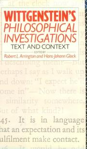Cover of: Wittgenstein's Philosophical investigations: text and context