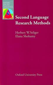 Second Language Research Methods by Herbert W. Seliger, Elana Shohamy