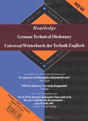 Cover of: German Technical Dictionary by Routledge