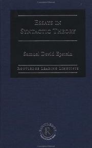 Cover of: Essays in syntactic theory by Samuel David Epstein