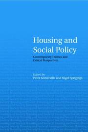 Cover of: Housing and social policy by edited by Peter Somerville and Nigel Sprigings.