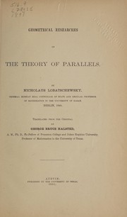 Cover of: Geometrical researches on the theory of parellels