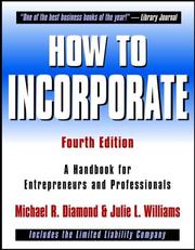 Cover of: How to Incorporate: A Handbook for Entrepreneurs and Professionals (How to Incorporate) 4th Edition