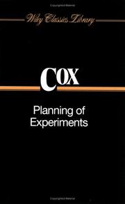 Cover of: Planning of experiments by David R. Cox