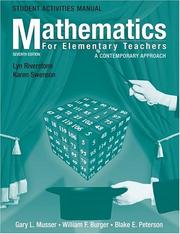 Cover of: Student Activities Manual to accompany Mathematics for Elementary Teachers: A Contemporary Approach, 7th Edition