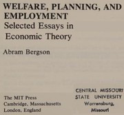 Cover of: Welfare, planning, and employment: selected essays in economic theory