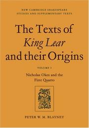 Cover of: The Texts of King Lear and their Origins by Peter W. M. Blayney