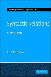 Cover of: Syntactic Relations: A Critical Survey (Cambridge Studies in Linguistics)