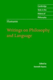 Cover of: Hamann: Writings on Philosophy and Language (Cambridge Texts in the History of Philosophy)