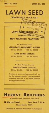 Cover of: Lawn seed: wholesale price list : May 10, 1950