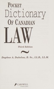 Cover of: Pocket dictionary of Canadian law