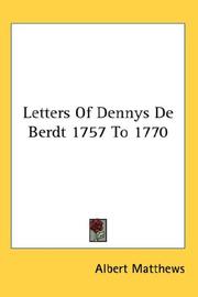 Cover of: Letters Of Dennys De Berdt 1757 To 1770