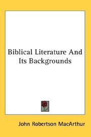 Cover of: Biblical Literature And Its Backgrounds