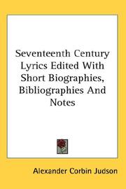 Cover of: Seventeenth Century Lyrics Edited With Short Biographies, Bibliographies And Notes