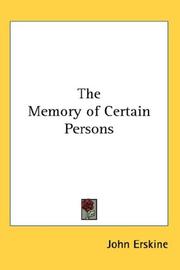 Cover of: The Memory of Certain Persons