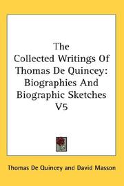 Cover of: The Collected Writings Of Thomas De Quincey by Thomas De Quincey