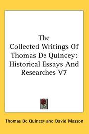 Cover of: The Collected Writings Of Thomas De Quincey by Thomas De Quincey