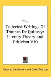 Cover of: The Collected Writings Of Thomas De Quincey by Thomas De Quincey, Thomas De Quincey