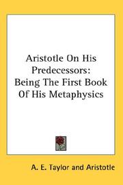 Cover of: Aristotle On His Predecessors by Aristotle