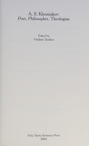Cover of: A.S. Khomiakov: poet, philosopher, theologian