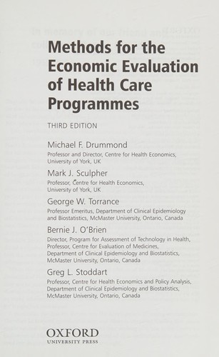Methods for the economic evaluation of health care programmes by Michael F. Drummond ... [et al.].