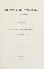 Cover of: Chrestomathie provençale (Xe-XVe siècles). by Karl Bartsch