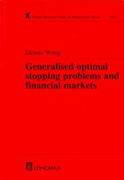 Cover of: Generalised optimal stopping problems and financial markets